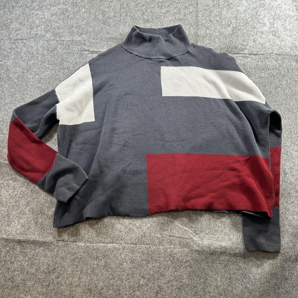 Planet By Lauren G Sweater Womens One Size Colorblock Red Gray White Cotton